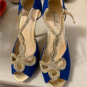 Bonnibel Blue and Gold Rhinestone Heels